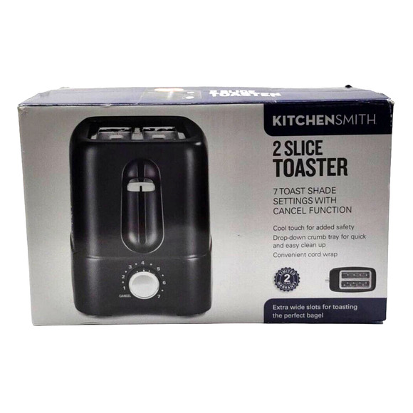 KitchenSmith 2 Slice Toaster 7 Toast Shade Extra Wide Slots Black - Picture 15 of 15